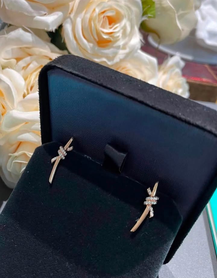 Bông tai Tiffany Knot Đính Kim Rose Gold