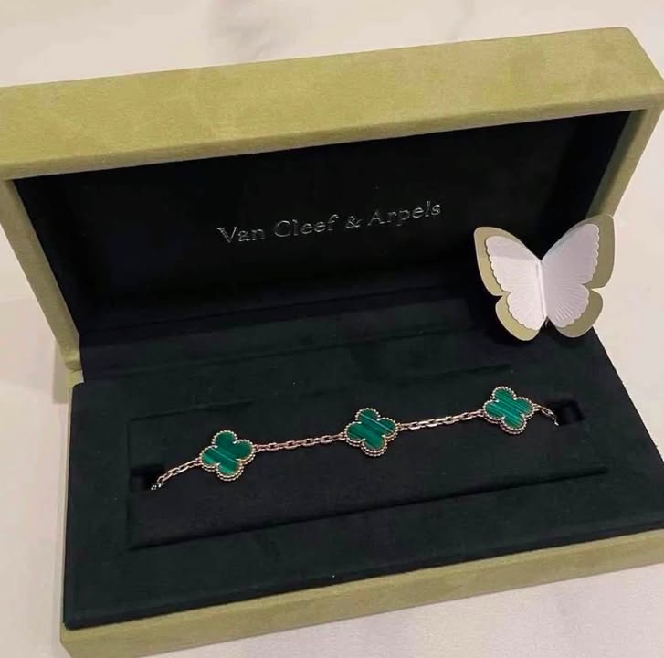 Vòng tay VCA Vintage Alhambra 5 Hoa Malachite