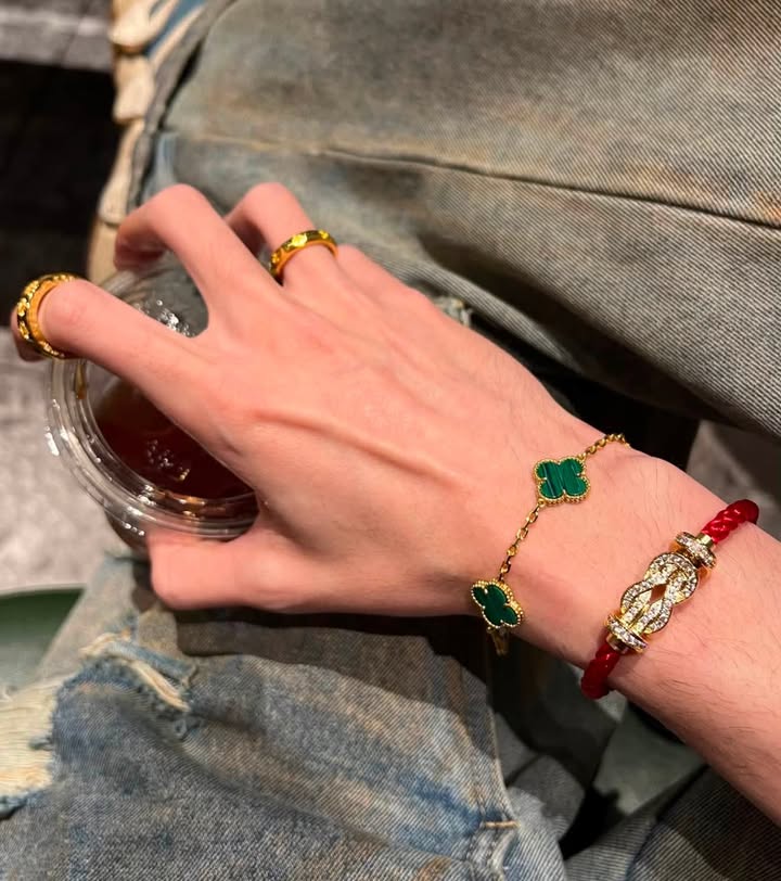 Vòng tay VCA Vintage Alhambra 5 Hoa Malachite