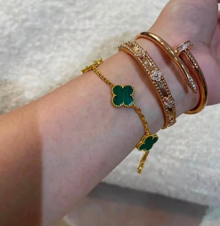 Vòng tay VCA Vintage Alhambra 5 Hoa Malachite