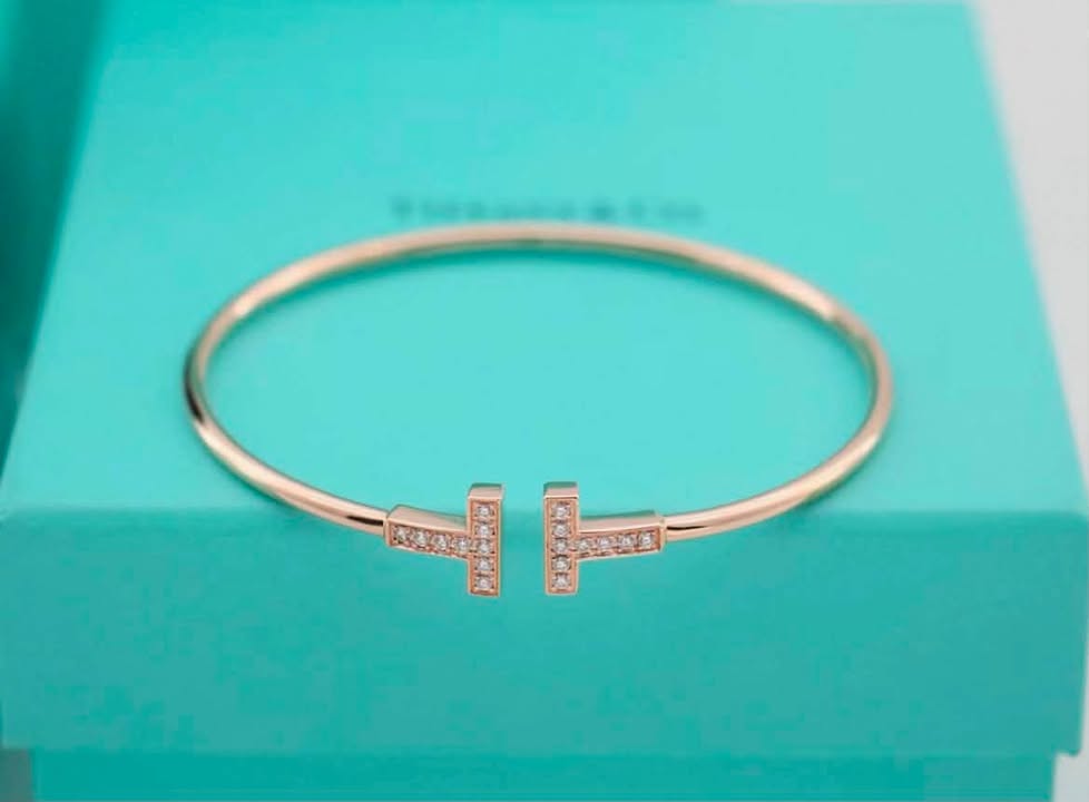 Vòng tay Tiffany T Đính Kim 2 Đầu Rose Gold, ảnh tổng thể