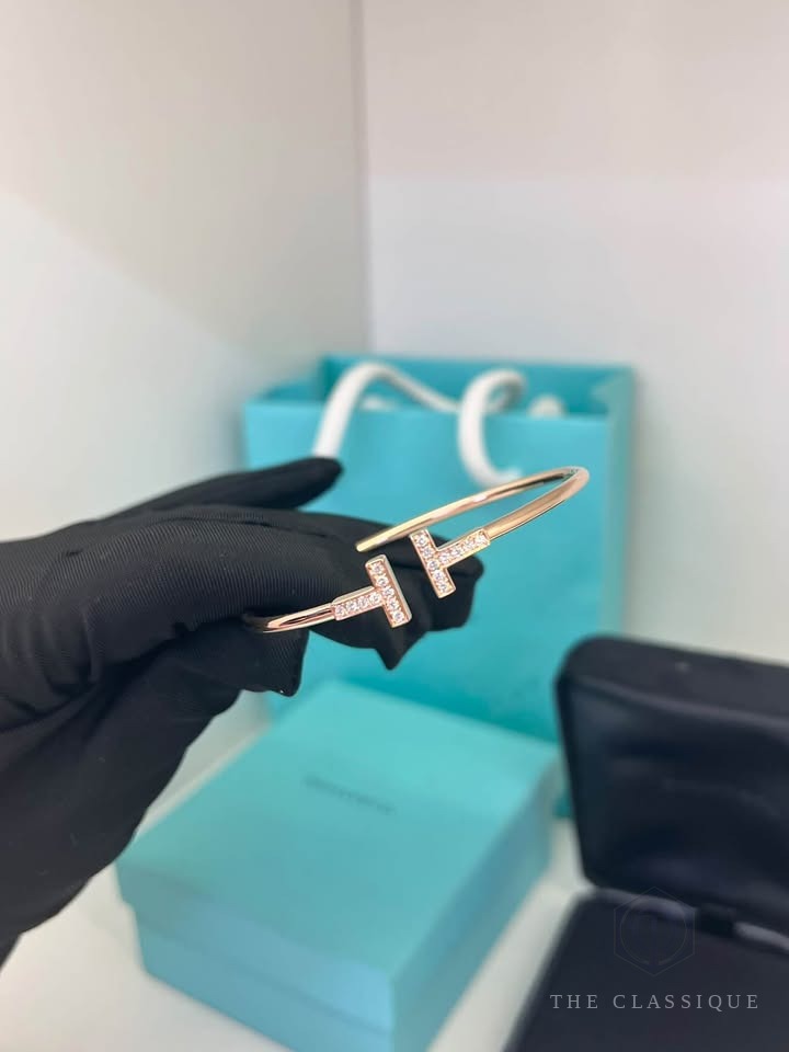 Tiffany T Diamond Wire Bracelet Rose Gold