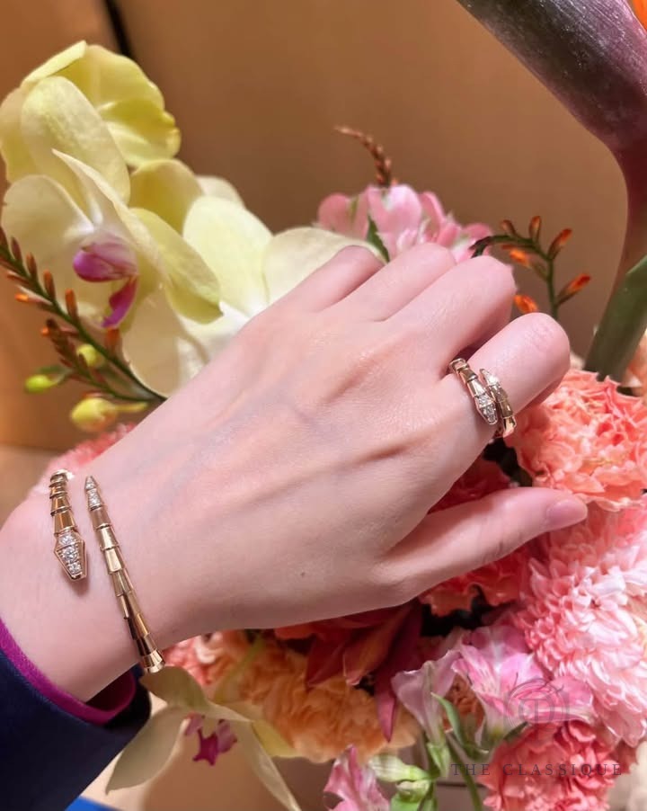Nhẫn BVL Serpenti Viper Đính Kim Rose Gold Size M (5153)