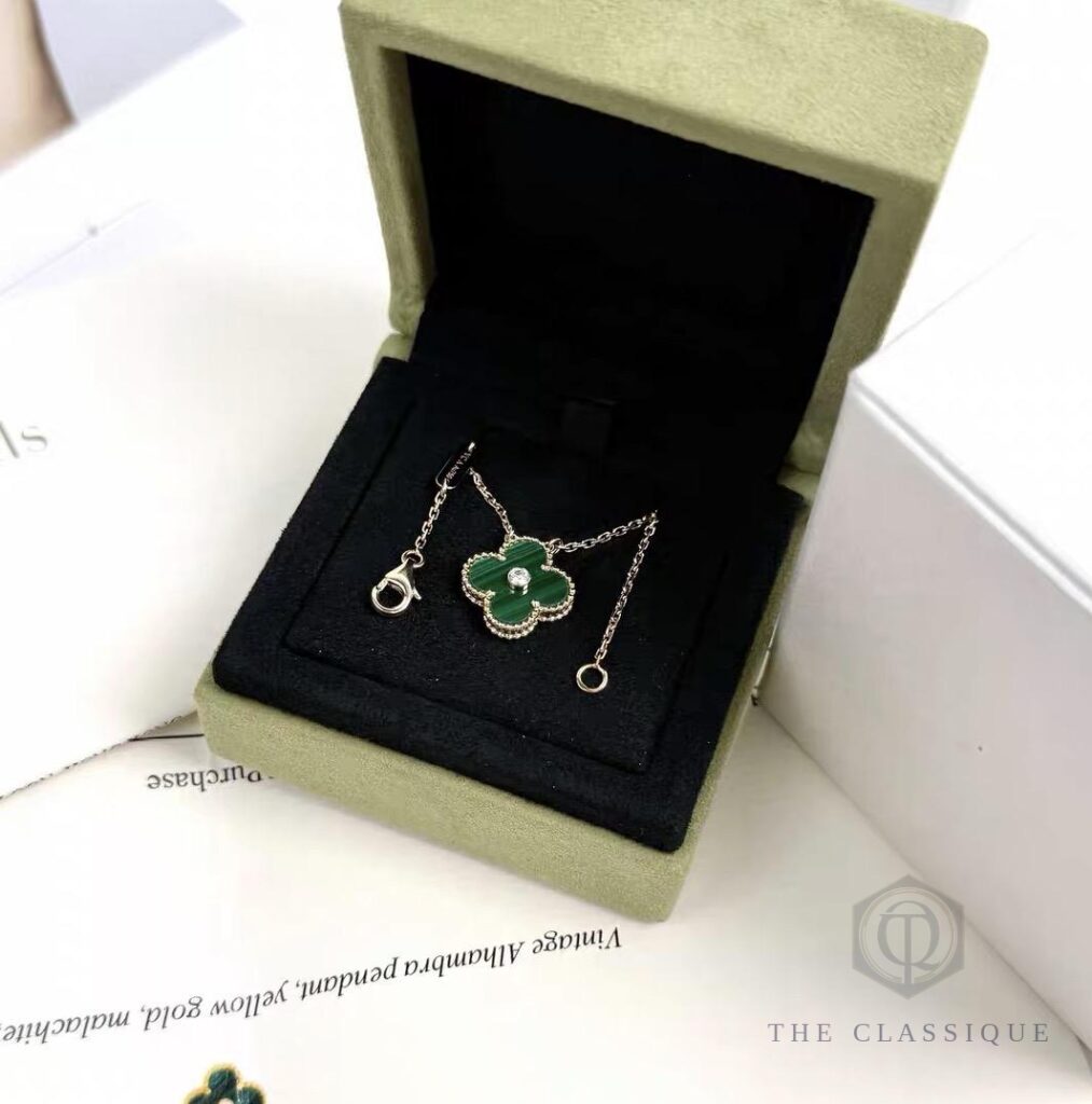 Dây chuyền VCA Vintage Alhambra Limited 2013 18K Yellow Gold Malachite Diamond