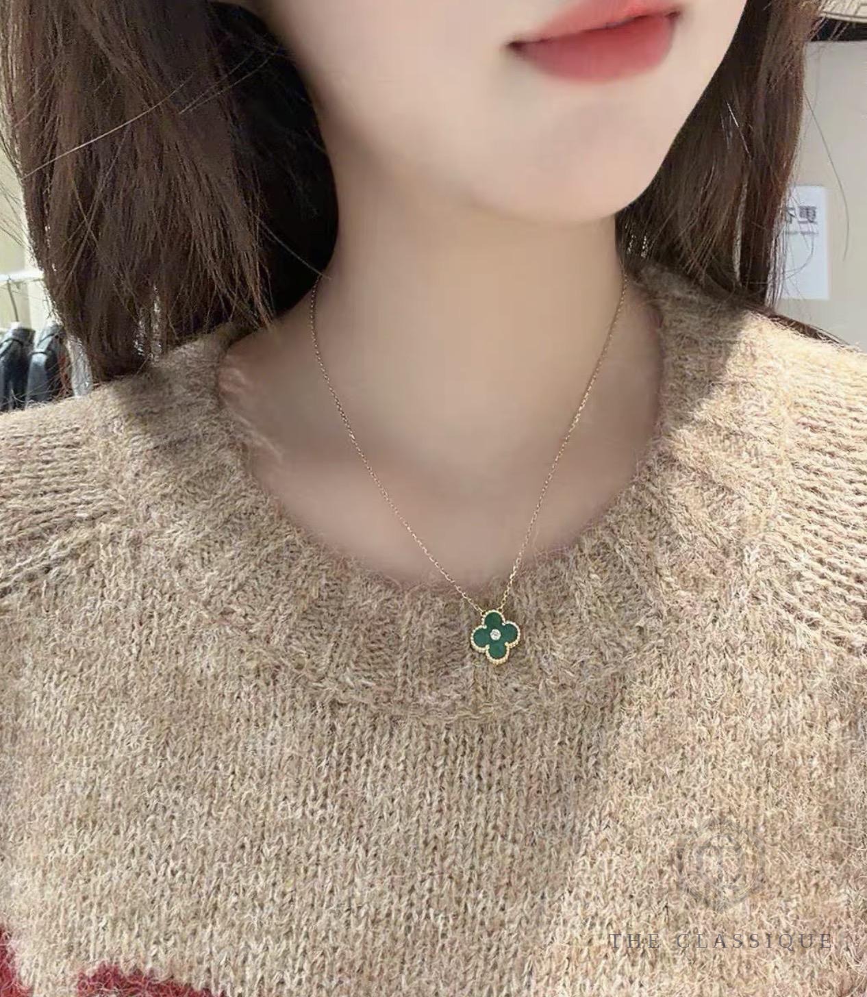 Dây chuyền VCA Vintage Alhambra Limited 2013 18K Yellow Gold Malachite Diamond