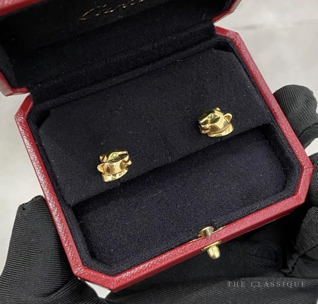 Bông tai Cartier đầu báo vàng vàng 18K