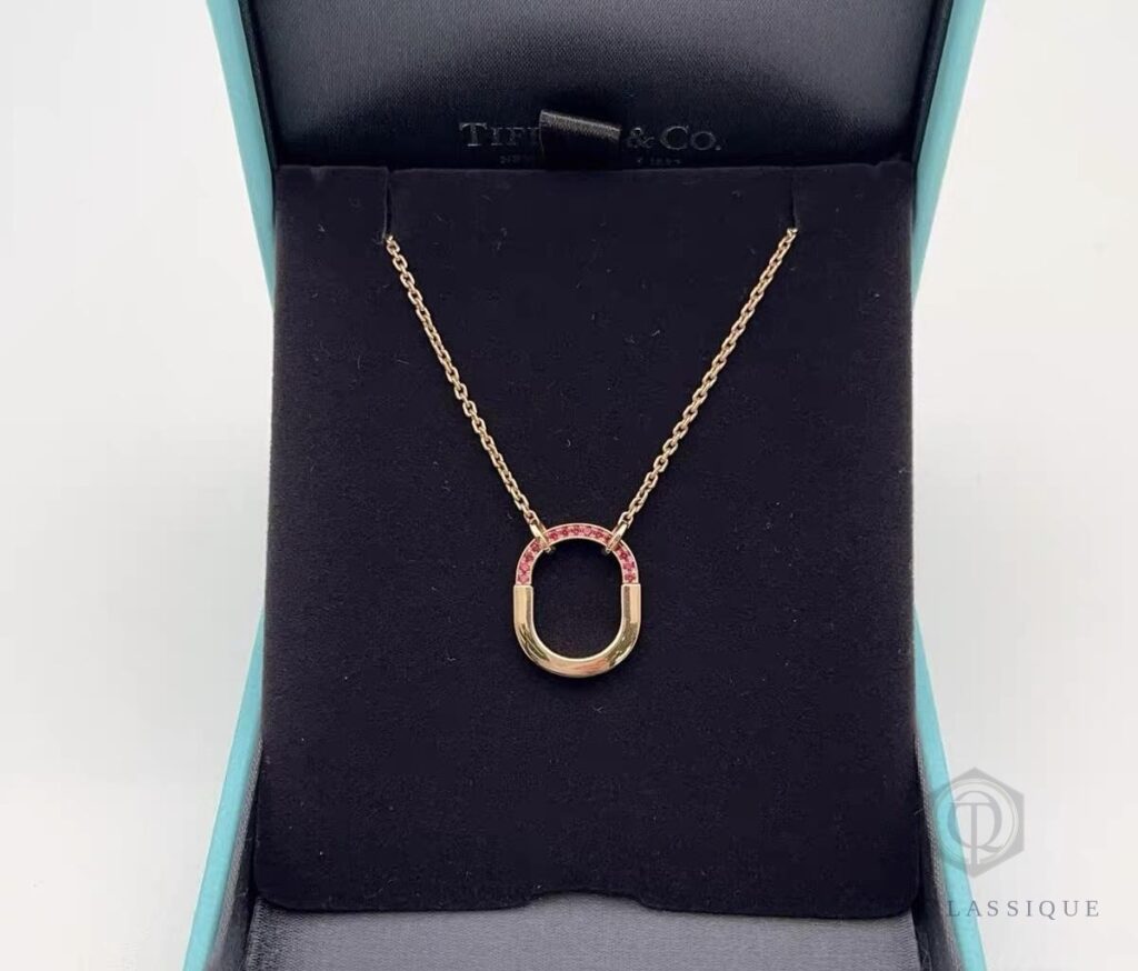 Dây chuyền Tiffany Lock Small in Rose Gold with Pink Sapphires
