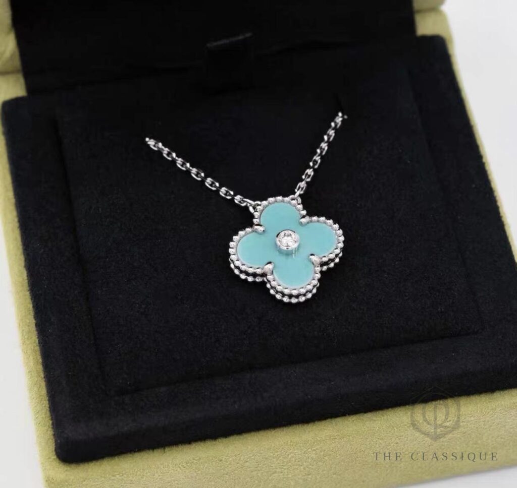 Dây chuyền VCA Vintage Alhambra Limited 2022 18K White Gold Celadon Sevres Porcelain Diamond