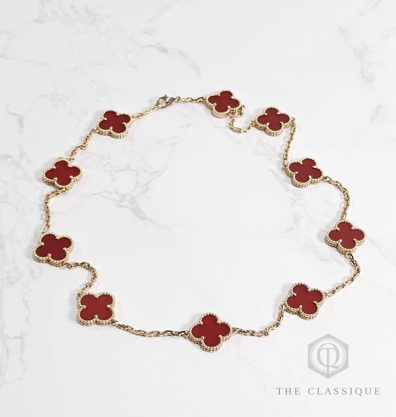Dây chuyền VCA Vintage Alhambra 10 Motif Carnelian 18K Yellow Gold
