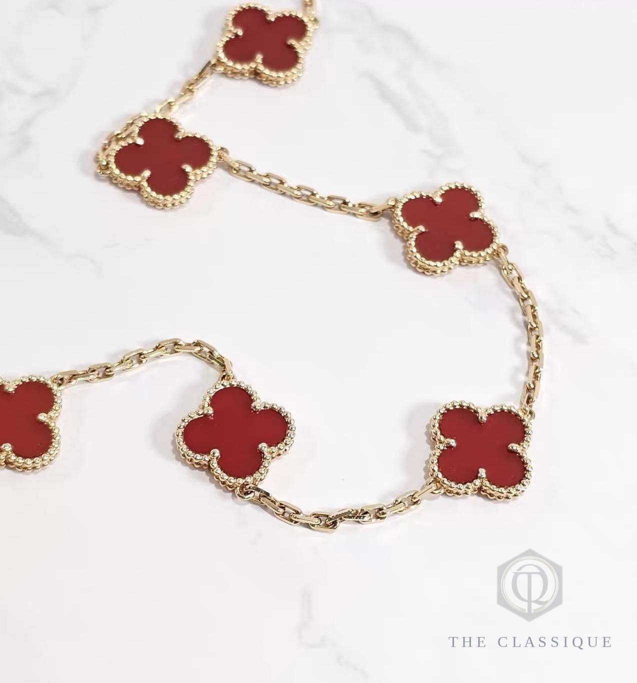 Dây chuyền VCA Vintage Alhambra 10 Motif Carnelian 18K Yellow Gold