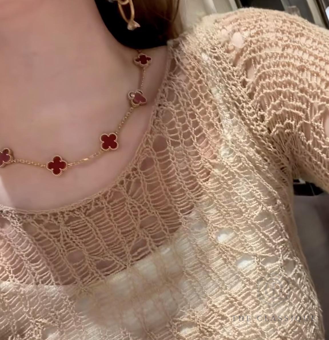 Dây chuyền VCA Vintage Alhambra 10 Motif Carnelian 18K Yellow Gold