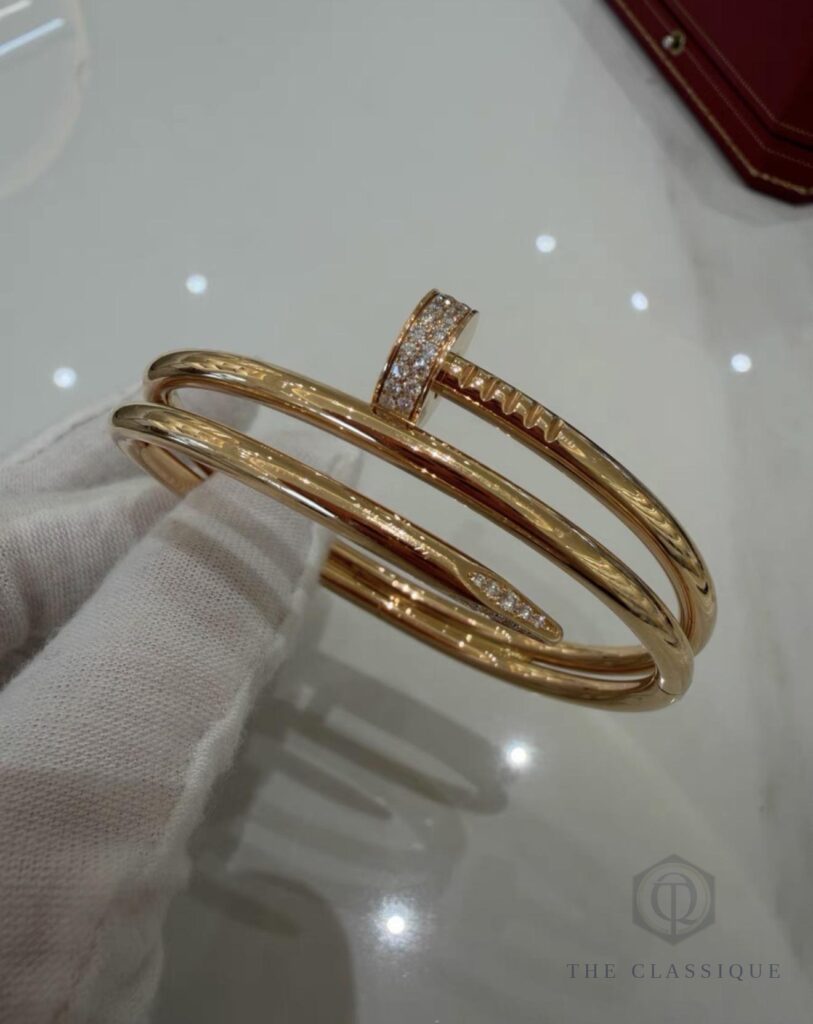 Vòng Cartier đinh 2 vòng đính kim vàng hồng 18k